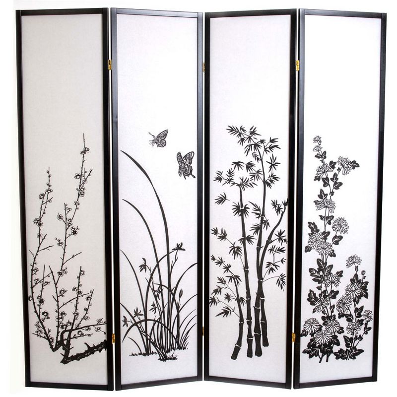 Legacy Decor Bamboo Floral Room Divider Screen, 1 of 2