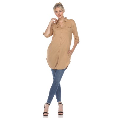 Women's Stretchy Button-Down Tunic - White Mark