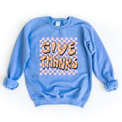 Simply Sage Market Women's Give Thanks Checkered Gildan Sweatshirt