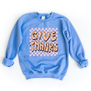 Simply Sage Market Women's Give Thanks Checkered Gildan Sweatshirt - 1 of 2