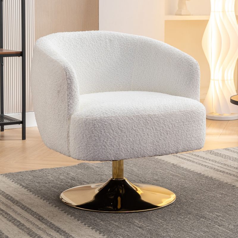 26.97" Modern Accent Swivel Chair, Comfy Chenille Fabric Upholstered Chair With Gold Metal Round Base 4A - ModernLuxe, 1 of 9