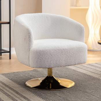 26.97" Modern Accent Swivel Chair, Comfy Chenille Fabric Upholstered Chair With Gold Metal Round Base 4A - ModernLuxe