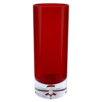 HomeRoots 11" Red Crystal Glass Cylinder Table Vase