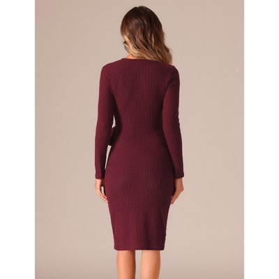 Женские платья INSPIRE CHIC Women's Wrap V Neck Long Sleeve Tie Waist Sheath Casual Midi Dress Burgundy X-Large — фото 3