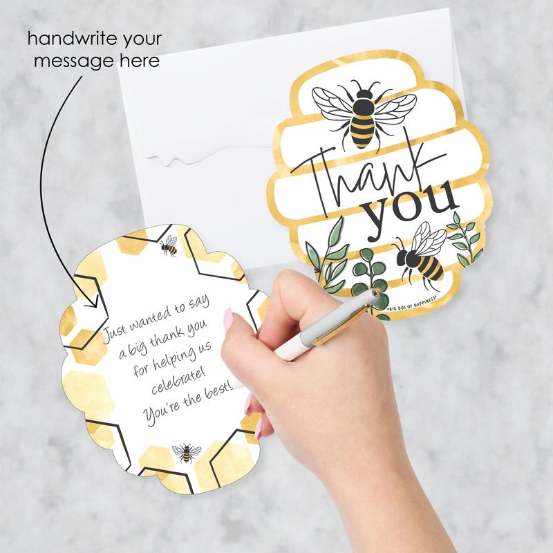 Big Dot of Happiness Little Bumblebee - Shaped Thank You Cards - Bee Baby Shower or Birthday Party Thank You Note Cards with Envelopes - Set of 12, 2 of 8