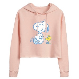 Women's - Peanuts - Snoopy And Woodstock Pastels Cropped Graphic Hoodie - 1 of 3
