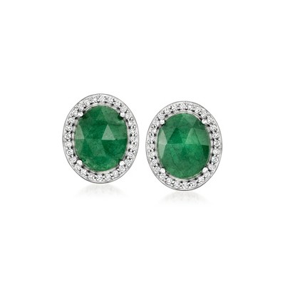 Ross-Simons 5.50 ct. t.w. Emerald and .30 ct. t.w. White Topaz Earrings in Sterling Silver