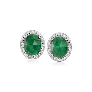 Ross-Simons 5.50 ct. t.w. Emerald and .30 ct. t.w. White Topaz Earrings in Sterling Silver - 1 of 3