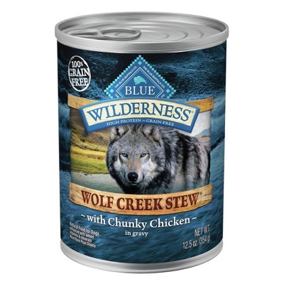 Blue Buffalo Wilderness Wolf Creek Stew High Protein Natural Wet Dog Food Chunky Chicken Stew in Gravy - 12.5oz