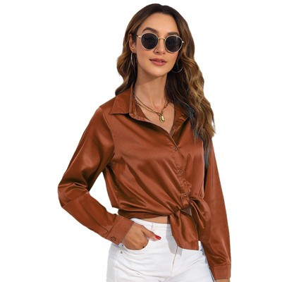 Satin Silk Button Down Shirts for Women Dress Shirts Long Sleeve Blouses Womens Shirts