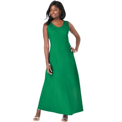 Jessica London Women's Plus Size Stretch Cotton Crochet-Back Maxi Dress