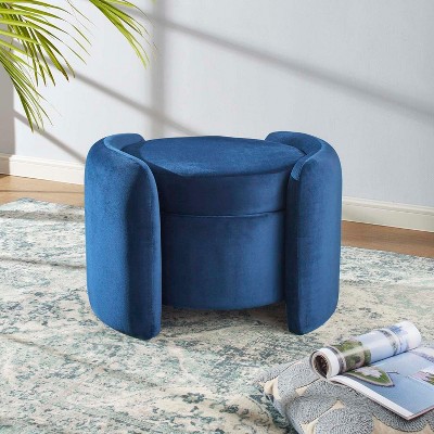 Nebula Midnight Blue Velvet 28" Ottoman with Storage
