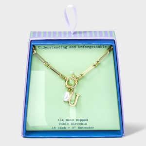 14K Gold Dipped Pearl Charm on Chain Initial Necklace - A New Day Gold - 1 of 4