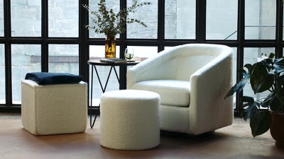 Cream Boucle Round Pouf Ottoman Footstool