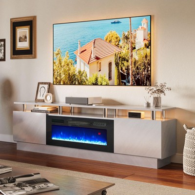 AOXUN Fireplace TV Stand with 36" Electric Fireplace, 80" 2 Tier TV Console Stand for TVs Up to 90", LED Light Entertainment Center, Gray