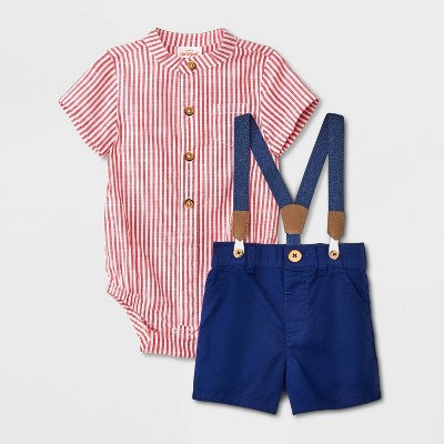 Image of Baby Boys' Mini Man Striped Henley Denim Top & Bottom Set - Cat & Jack™ Red 12M