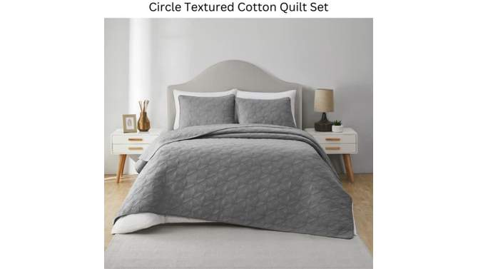 VCNY 3pc Queen Home Circle Textured Cotton Quilt Set Gray, 2 of 8, play video