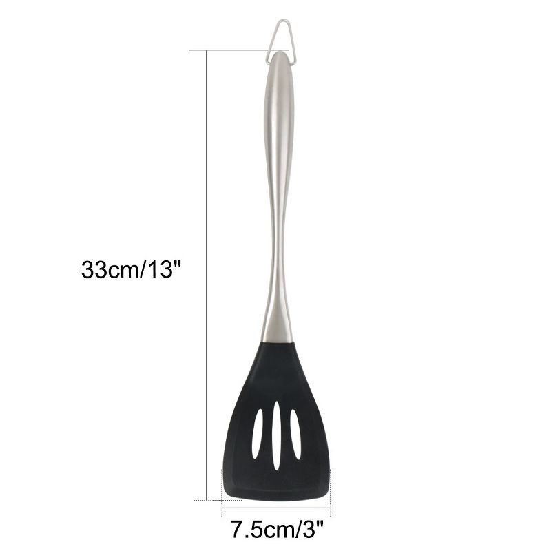 Unique Bargains Spatula Stainless Steel Handle Resistant Non-Sticky Seamless Silicone Slotted Turner Black 1 Pc, 2 of 6