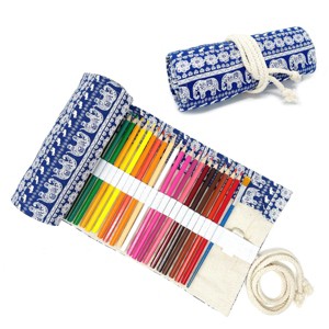 Wrapables Pencil Roll Organizer, Colored Pencil Wrap Pouch (72 slots), Blue Elephants - 1 of 4