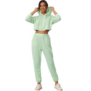 INSPIRE CHIC Womens 2 Piece Outfits Sweatsuit Outfits Hooded Crop Sweatshirt and Jogger Tracksuit Set - 1 of 4