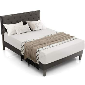 Costway Bed Frame Upholstered Platform Bed with Tufted Headboard Mattress Foundation