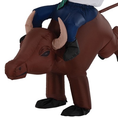Brown Inflatable Bull Rider Costume with Blue Legs