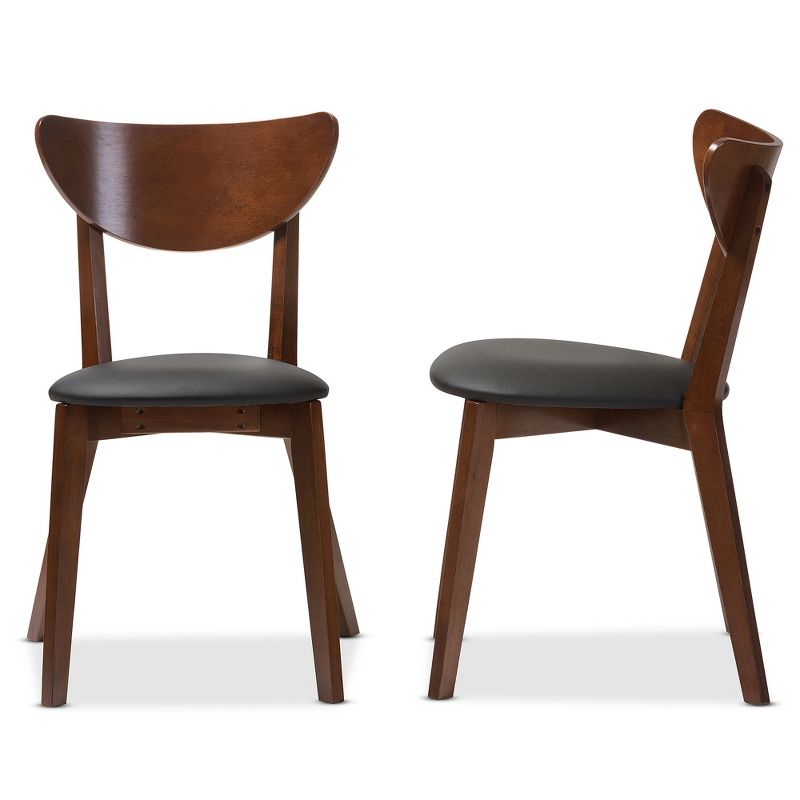 Set of 2 Sumner Mid - Century Faux Leather Dining Chairs - Black, "Walnut" Brown - Baxton Studio, 4 of 7