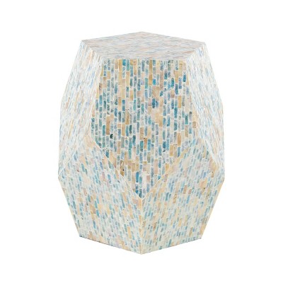 Natural Wood and Shell Geometric Accent Table Blue - Olivia & May