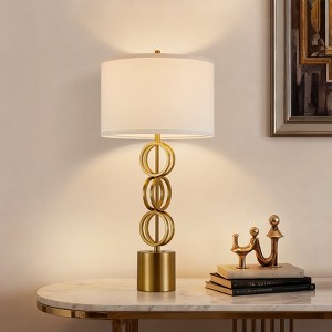 GTCLIGHTING Modern Gold Table Lamp for Living Room,32" Metal Round Bedside Lamps with White Fabric Shade for Bedroom End Table Nightstand - 1 of 4