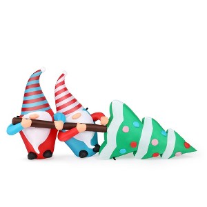 NAYSAYE Inflatable Holiday Decoration Gnomes Pulling Christmas Tree for Yard Party Outdoor Display, Multicolor, 83.8"*27.6"*44.4" - 1 of 4