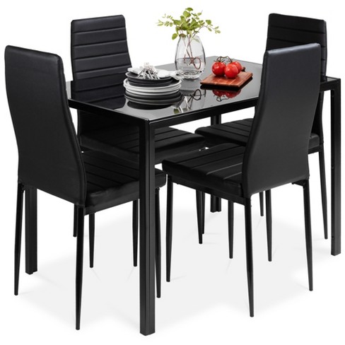 Best Choice Products 5 Piece Kitchen Dining Table Set w Glass Tabletop 4 Faux Leather Chairs Black