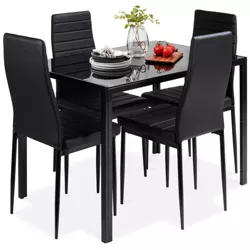 Best Choice Products 5-Piece Kitchen Dining Table Set w/ Glass Tabletop, 4 Faux Leather Chairs - Black