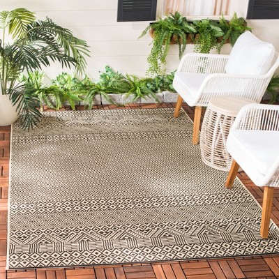 Beige and Black Rectangular Synthetic Indoor/Outdoor Area Rug