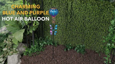 Solar Blue and Purple Hot Air Balloon Spinning Garden Stake with LED