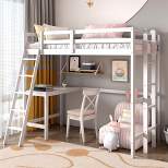 Costway Twin Loft Bed Frame w/Desk Angled and Built-in Ladder Solid Wooden Frame White\Grey\Expresso