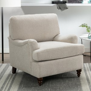Polyester Fabric Arm Chair with High-Density Foam, Pocket Spring Seat, and Walnut Wood Legs - 1 of 4