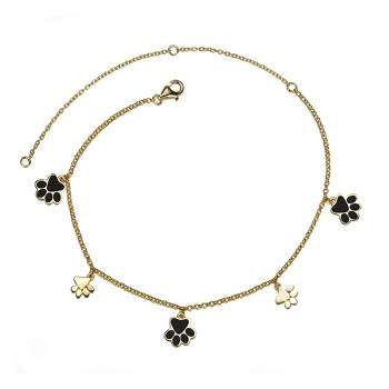 Guili "Sterling Silver 14k Gold Plated Enamel Puppy Paw Dangle Charm Anklet, Adjustable Length "