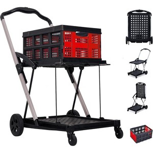 Foldable Shopping Cart with Wheels, 2-Layer Portable Multi-Function Cart with Detachable Storage Box for Home, Grocery, Supermarket, Warehouse - 1 of 4