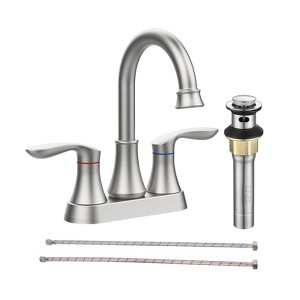 Cobbe 2-Handle 4-Inch Brushed Nickel Bathroom Faucet, Bathroom Vanity Sink Faucets with Pop-up Drain and Supply Hoses - 1 of 4