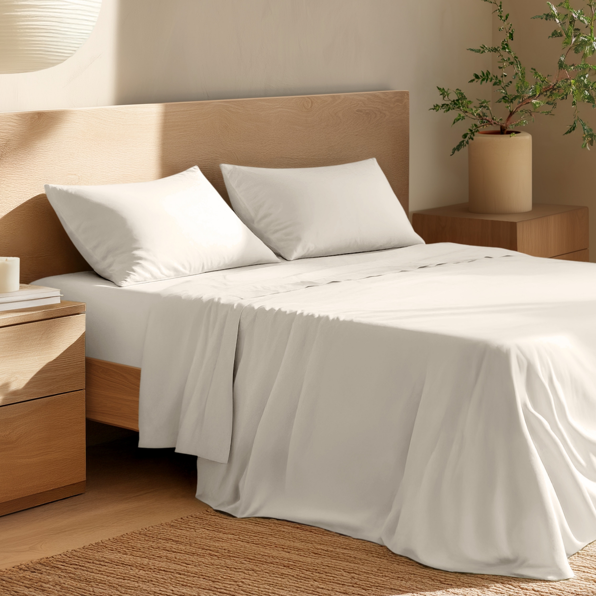 4 Piece 100% Organic Cotton Percale Cooling Sheet Set by Bare Home - King, French Beige