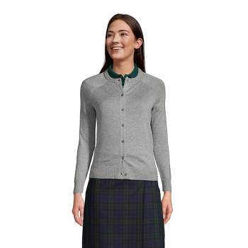 Lands' End School Uniform Women's Cotton Modal Cardigan Sweater - XX Small - Pewter Heather
