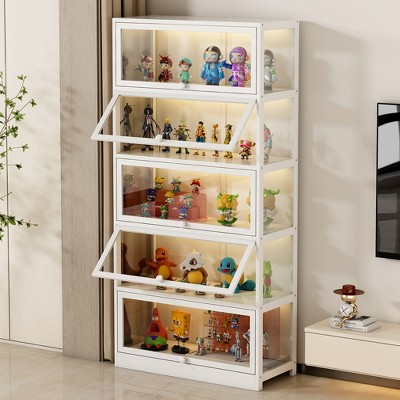 Character Display Cabinet, Bamboo Display Cabinet, 5 Layers Dustproof Storage Cabinet, Large Capacity, Suitable for Cartoon Toys, LEGO, POP MART