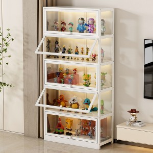 Character Display Cabinet, Bamboo Display Cabinet, 5 Layers Dustproof Storage Cabinet, Large Capacity, Suitable for Cartoon Toys, LEGO, POP MART - 1 of 4