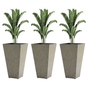 Okak Tall Planters 3 Pack 28 Inch H Indoor/Outdoor Flower Pots with Drainage for Porch, Deck, Patio - 1 of 4