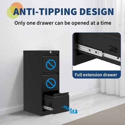3-Drawer Lateral File Cabinet with Lock, for Letter & Legal Size ...