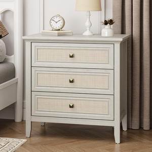 Heynemo Dresser for Bedroom, Boho Tall Dresser with 3 Rattan Decorated Drawers, Modern Wood Chest of Drawers for Closet, Entryway - 1 of 4