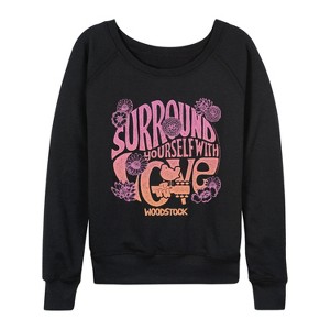 Women's - Woodstock - Surround W Love Lightweight French Terry Wide Neck Long Sleeve Graphic Shirt - 1 of 4