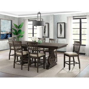 7pc Stanford Counter Height Dining Set with Slat Back Chairs Toasted Walnut - Picket House Furnishings, Brown