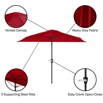 Red Steel Half-Canopy Patio Umbrella for Small Spaces