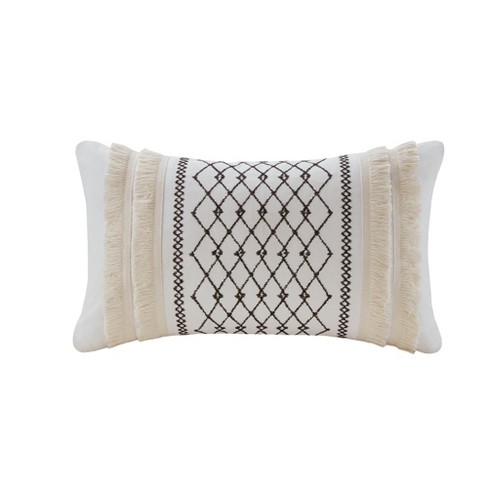 Lumbar Pillow with Embroidered Pattern & Tassels